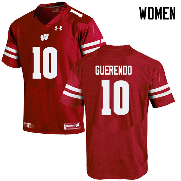Women #10 Isaac Guerendo Wisconsin Badgers College Football Jerseys Sale-Red - Click Image to Close